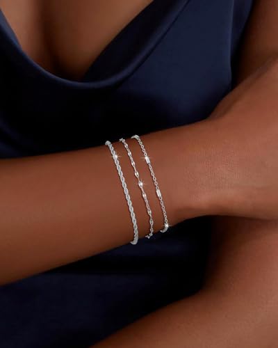 3 Pcs Gold and Silver Bracelets for Women 14K Gold Initaial Bracelet Stackable Letter Charm A-Z Monogram Bracelet Anti Tarnish Jewelry Gifts for Women3