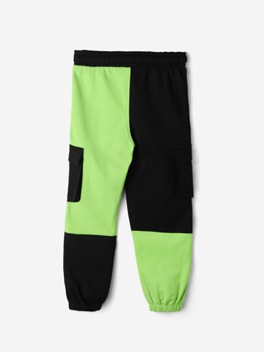 Image of The Souled Store Solids: Black and Green Boys Colorblock 100% Cotton Joggers Kids Joggers Trousers Bottoms Casual Kids Wear Fashion Trendy Boys Clothes Fashionable Outdoor Comfy Soft Breathable