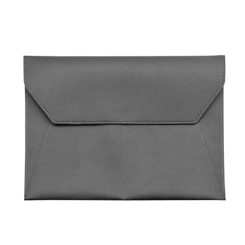 Eyintlofc Pasta de arquivo A4 de couro PU com 3 bolsos à prova d'água elegante capa de pasta envelope com fecho de pressão (cinza escuro)