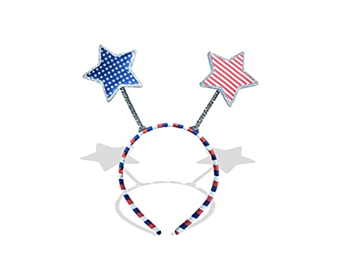 Red White Blue Stripes and Stars American Headband Silver Sparkles Independence July 4th Memorial