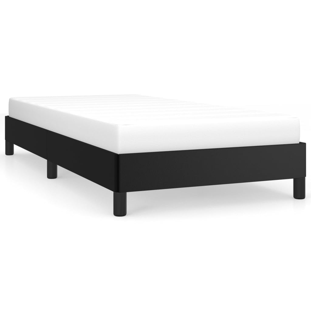 Bettgestell Schwarz 90x200 cm Kunstleder mit stabilen Stützbeinen und Sperrholzlatten, schmutzabweisend und pflegeleicht, einfache Reinigung mit feuchtem Tuch, inklusive