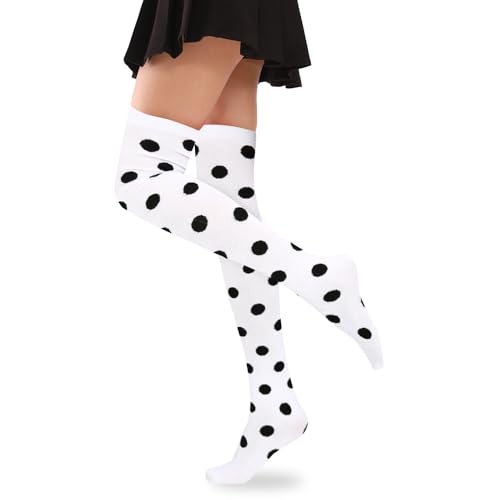 Image of Violet Mist Thigh High Socks for Women Novelty Polka Dot Over the Knee High Socks Black Funny Extra Long Sock Thigh Highs