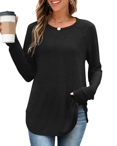 OFEEFAN Long Sleeve Shirts for Women Loose Fit Tunic Tops Dressy Casual Crew Neck Pullover Sweaters Fall Outfits Clothes 20253