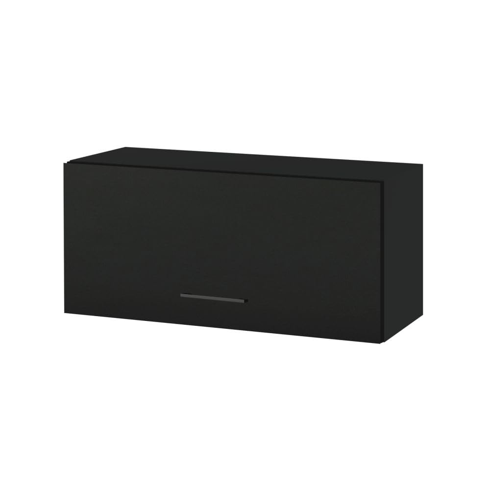 Cuisineandcie - Meuble Haut Slim de Cuisine Lovia Noir Mat 1 Porte relevable L 80 cm