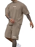 Ryehack Men's T Shirt and Shorts Set 2 Piece Outfits Fashion Summer Tracksuits Casual Letter Embroidery Short Sleeve Crew Neck T Shirt and Drawstring Track Shorts Sportswear Set