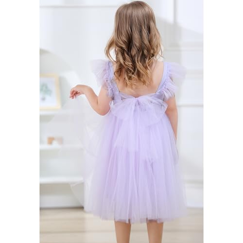 Image of Tutu.kk Toddler Girls Vintage Party Dress Ruffled Sleeve A-Line Tulle Flower Girl Dresses for Wedding,Birthday