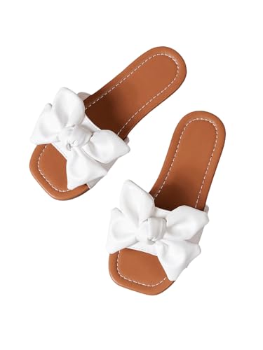 Verdusa Girl's Bows Square Toe Sandals Casual Summer Flat Sandal