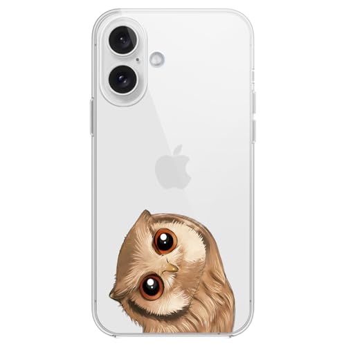 Coque iPhone 16 transparent TPU souple avec motif chouette dessin animé