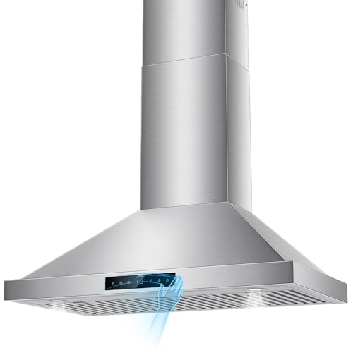 Image of 42 inch Range Hood Wall Mount, 1200 CFM Stainless Steel Stove Vent Hoods | 4-Speed Gesture Sensing & Touch Control, 2 LED Lights, Ducted, Time Setting, Dishwasher-Safe Baffle Filters, for Kitchen