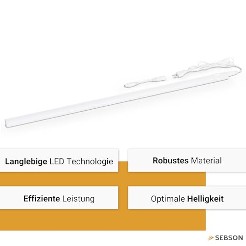 SEBSON LED Unterbauleuchte Küche 120cm mit Stecker und Schalter, 4000K Neutralweiß 18W 2900lm, LED Lichtleiste 230V, Küchenlampe Unterbau 1180x30x22mm