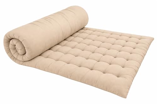 Image of ATOOTFUSION Soft Cotton Quilt | Foldable Light Weight Filled Single Firm Cotton Quilt Mattress| Gadda (Solid Coloured, Sleeping Capacity, 6 x 6 ft or 72 x 72 Inches) Double Bed (Beige)