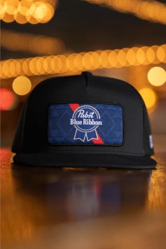 Image of HOOEY Officially Licensed Pabst Blue Ribbon One Size Fits All Adjustable Snapback Hat for Men and Women Mesh Back Trucker Hat