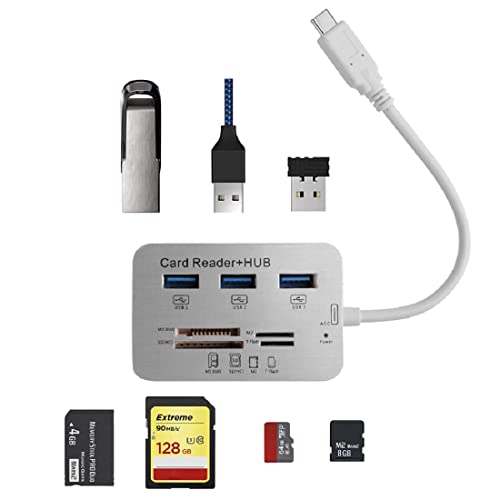 Image of XIKKART 7 in 1 USB 3.0 Combo Card Reader Hub, Ultra Fast Speed, for Laptop PC Tablet, Supports MS Duo /SD /T-Fash /M2 Memory Cards and 3 USB 2.0 Port (White /Silver)