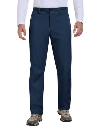 heekpek Men Outdoor Waterproof Softshell Trousers Winter Thermal Fleece Lined Lounge Pants for Work Walking Mountain Hiking, Navy Blue, L