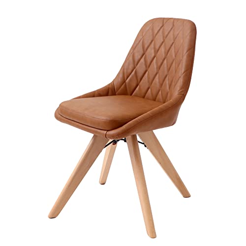 ヤマソロ ダイニングチェア デスクチェア オフィスチェア おしゃれ PUレザー テレワーク 木脚 回転 合成皮革 くすみカラー Leria dish レリア ディッシュ 83-674 (ブラウン)