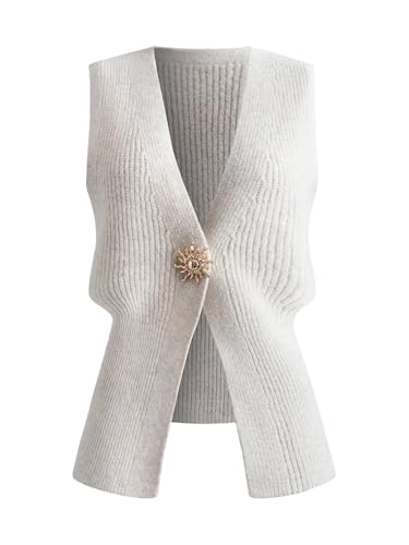 Floerns Women's Elegant Sleeveless Cardigan V Neck Knit Fall Outfit
