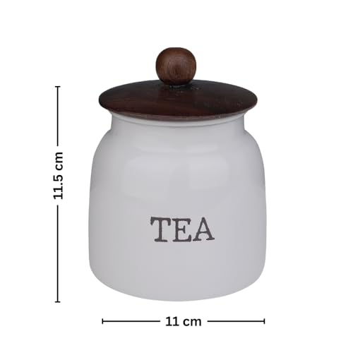 Image of Metallure Home Modern Kitchen Set | Air Tight Containers for Kitchen Storage | Tea Sugar Container Set of 2 | Wooden Lid Container | Food-Safe Metal Containers |Jar Container Set for Home (Light Grey)