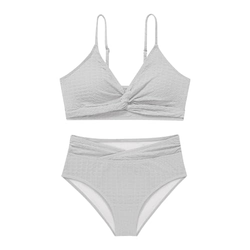 Image of Girls Swimsuit Solid Bathing Suit 2 Piece Twist Cross Adjustable Straps Soft Lining Bikini for Teen Girls with Chest Pad