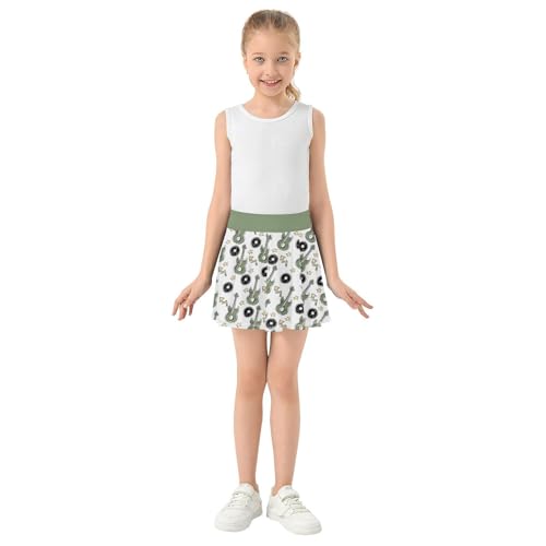 Girls Skorts High Waist Athletic Skirts with Shorts Electric Guitar Records Stretchy Teens Performance Tennis4