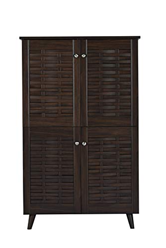 Image of DeckUp Bei 4-Door Engineered Wood Shoe Rack with Wooden Legs (Walnut, Matte Finish)