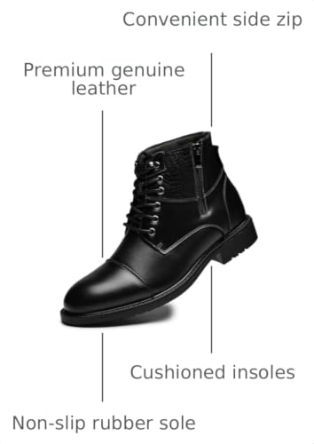 Image of Holy dove Mens Oxford Leather Dress Boots Cap Toe Side Zip Fashion Mid Top Chukka Ankle Boots for Men Size 9