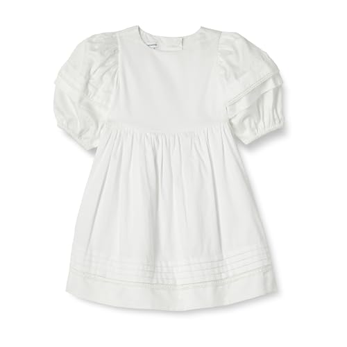 Amazon Essentials Girls' 100% Cotton Puff-Sleeve Fit & Flare Dress, White, Medium - image 1