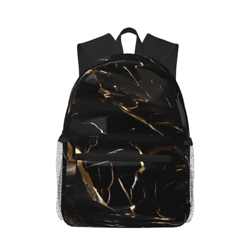 BREAUX Black Gold Marble Print Lightweight And Comfortable Duffel Bag, Casual Daypack, Multipurpose Backpack