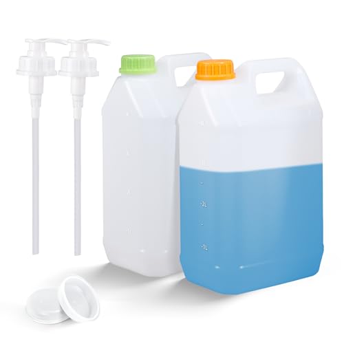 Image of ASEVAT 2 Pcs 1 Gallon Jugs with Caps Empty Plastic Gallon Containers with Lids Oil Container Automotive Square F-Style Plastic Jug for Liquids Water Laundry Soaps Detergents Home and Commercial Use
