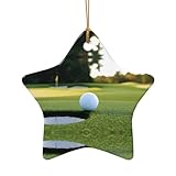 Keramik-Anhänger in Sternform mit Golf-Aufdruck, handgefertigte Porzellan-Ornamente, Goldschnur für Weihnachtsdekoration.