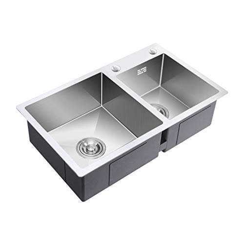 Edelstahl-Spülbecken Unterbau Doppelschüssel 3mm Verdickung Spülbecken mit Abtropffläche