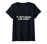 Womens IT AIN'T GONNA LICK ITSELF Tee Womens Mens Gifts V-Neck T-Shirt