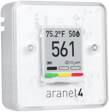 SAF Aranet4 Home: Wireless Indoor Air Quality Meter for Home, Office or School (CO2, Temperature, Humidity and More) Portable, Battery Powered, E-Ink Screen, App for Configuration & Data History