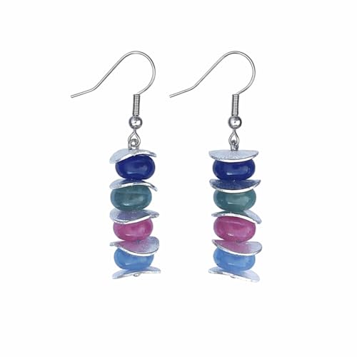 ASTER ALHELÍ - Pendientes Largos Colgantes para Mujer con Piedras Naturales de Turmalina - Plata de Ley 925 - Diseño Artesanal Elegantes y Ligeros con Movimiento - Regalo Original Mujer (Plateado)