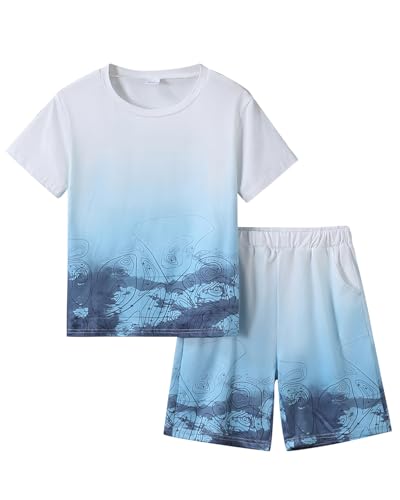 Image of Kid Toddler Baby Boys Clothes Tie-dye Palm Leaf Top 2Pcs Summer Shorts Set