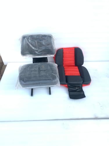 Image of Universal Tractor Seat Cover with Storage, Red and Black, PU Leather, Quilted Design, Compatible with Massey Ferguson John Deere Swaraj