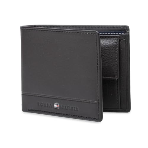 Image of Tommy Hilfiger Men's Leather Wallet Colatina | Solid Brown Bi-Fold with Global Coin Pocket, 4 Card Slots | Stylish Purse for Gents