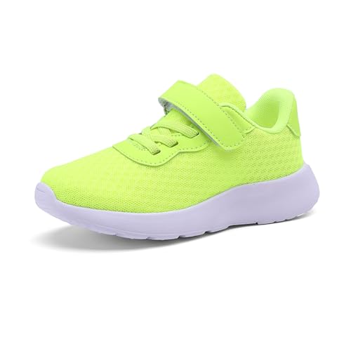 Zapatillas deportivas de piel con gancho y bucle para niñas, antideslizantes, suela suave, luces intermitentes, para jardín, Green, 31 EU