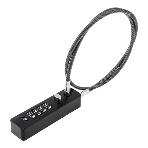 HOJLKLD Cable Locks with Combination, 23-3/5 Inch Steel Cable Rope Lock 4-Digit Combination Lock with Resettable Code for Bikes, Small Fences, File Cabinets, Wardrobes, Refrigerator Doors (Black)