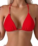 Tainehs Women's Sexy Halter Bikini Top String Micro Triangle Bikini Swimsuit Top Red