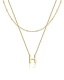 Poxtex Initial H Necklaces for Women 14K Gold Plated Letter Jewelry Non Tarnish Layered Dainty Cute Pendant Choker Necklace Waterproof Trendy Name Necklace Personalized Jewelry Gift for Women