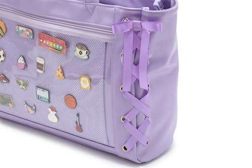Image of Silk Ribbon Tote Bag Ita Bag Shoulder Bag Faux Leather Kawaii Purses and Handbags with Pin Display