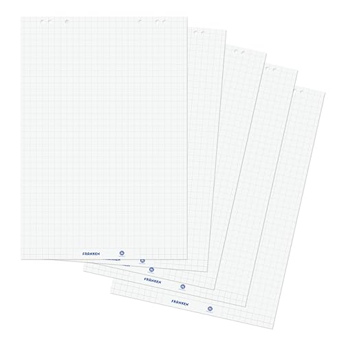 FRANKEN Flipchart-Block U-ActLine, 5 x 20 Blatt, beidseitig verwendbares Recycling-Papier, kariert und blanko, Flipchart-Papier 80 g/m², 68 x 99 cm, Weiß, ZUF2180