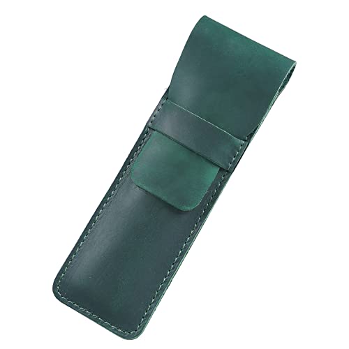 Leather Pen Case Pencil Pouch Holder Ballpoint Rollerball Pens and Pencils with Tuck in Flap,Green (S)