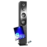  gef-roy Enceinte Colonne Inovalley HP33-CD Blacktower, avec Lecteur CD, Bluetooth, FM et USB, 100W, télécommande, Ampoule DIAMS LED