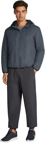 Calvin Klein Herren Windbreaker Jacke Hi-Neck mit Kapuze, Grau (Ebony), L – Ansicht 4