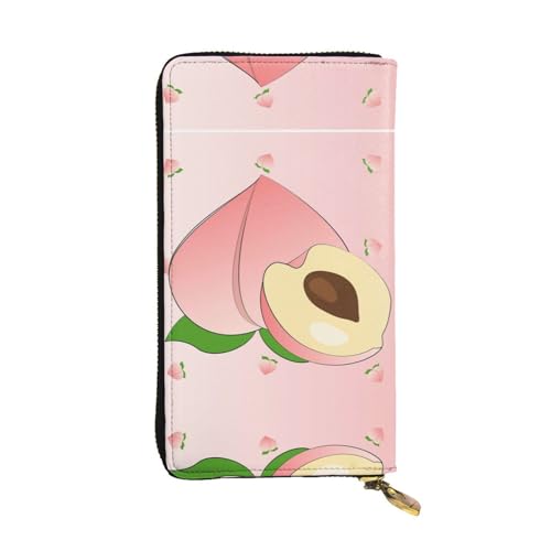 Leather Wallet 7.48 x 4.13 in - Stylish and Durable Wallet for Women with Multiple Compartments and Zipper Design cartoon peach Prints