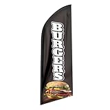 QSUM Burgers Themed Feather Flag, 8FT Advertising Swooper Flag, Polyester Vivid Color and Fade Proof Burgers Signs for Businesses (Flagpole Not Included)