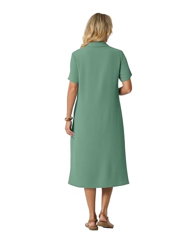 HiMONE Women’s Button Down Shirt Dress Casual Short Sleeve Collared Midi Dress Loose Fit Summer Dress with Pocket and Side Slits — view 4