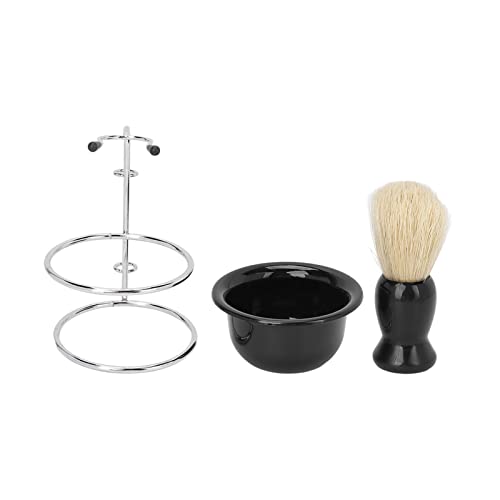 Set de pincel de afeitar 3 paquete | Fibras de nylon para piel sensible y afeitado sin dolor | Kit de cuidado de barba con tazón y soporte | Presente para hombres