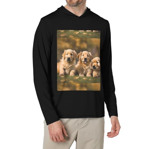 T-shirt Golden Retriever à capuche et manches longues noir pour homme XL